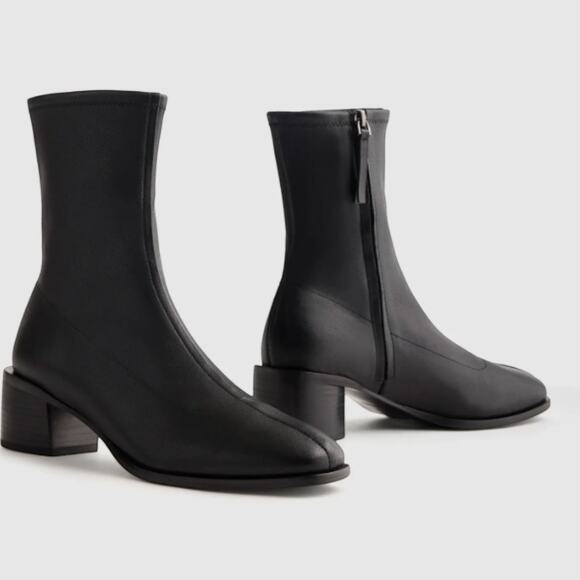 New! Quince Stretch Sock Boot Italian Leather Black Wm 's Size 8  MSRP $164 #5 - Picture 4 of 16